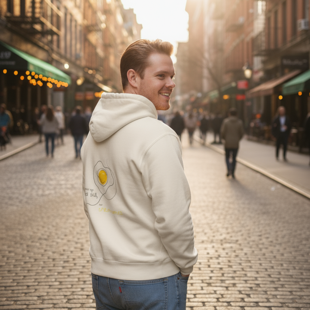 Hoodie (Backprint): Scrambled eggs need skill, not chromosomes.