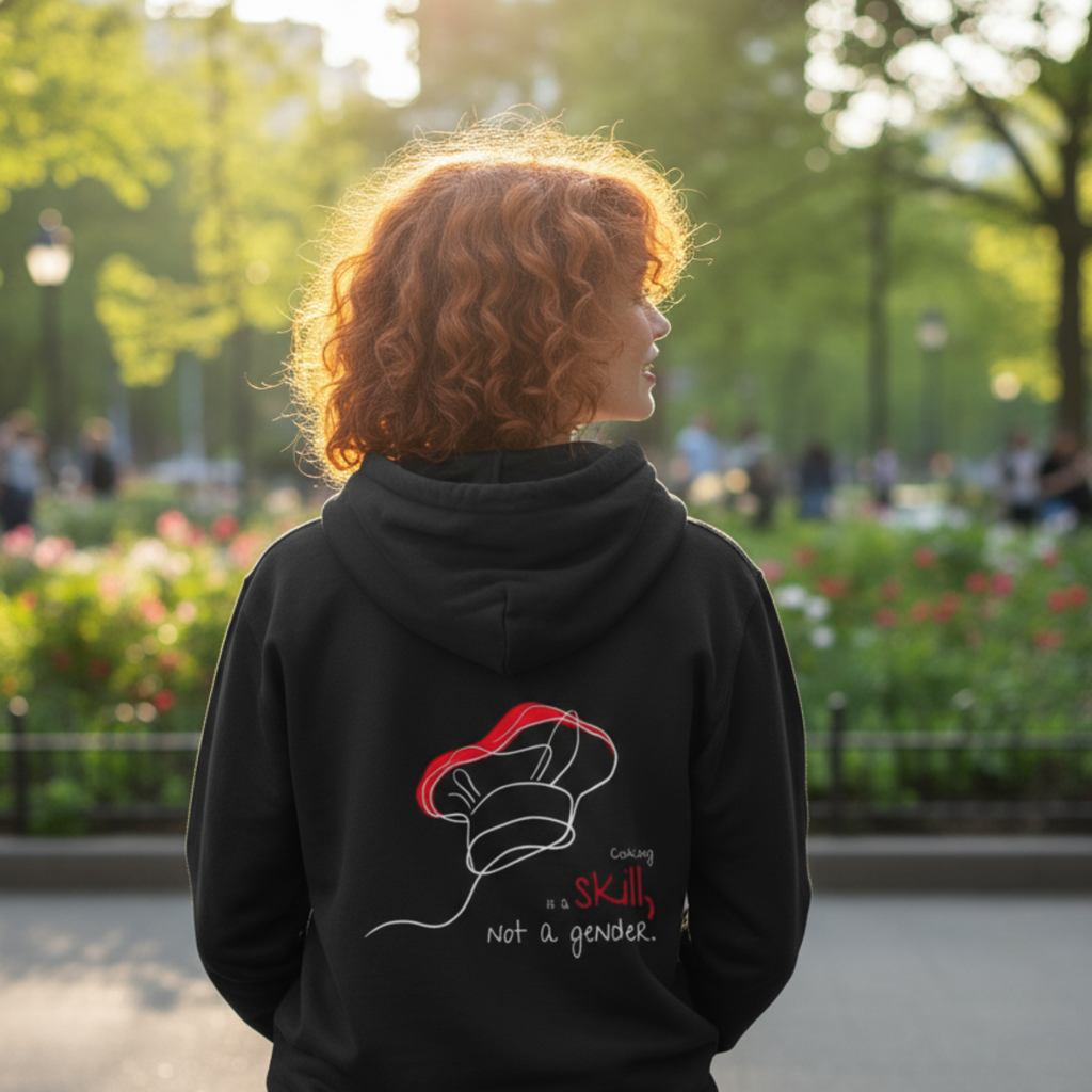 Hoodie (Backprint): Cooking is a skill, not a gender.
