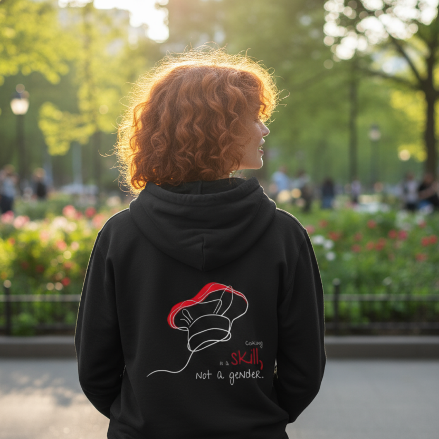 Hoodie (Backprint): Cooking is a skill, not a gender.