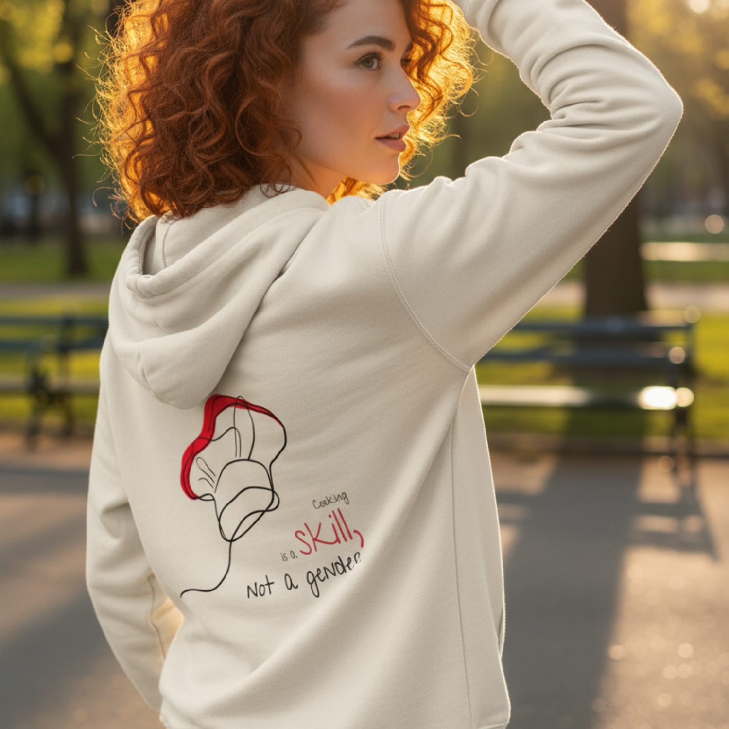 Hoodie (Backprint): Cooking is a skill, not a gender.