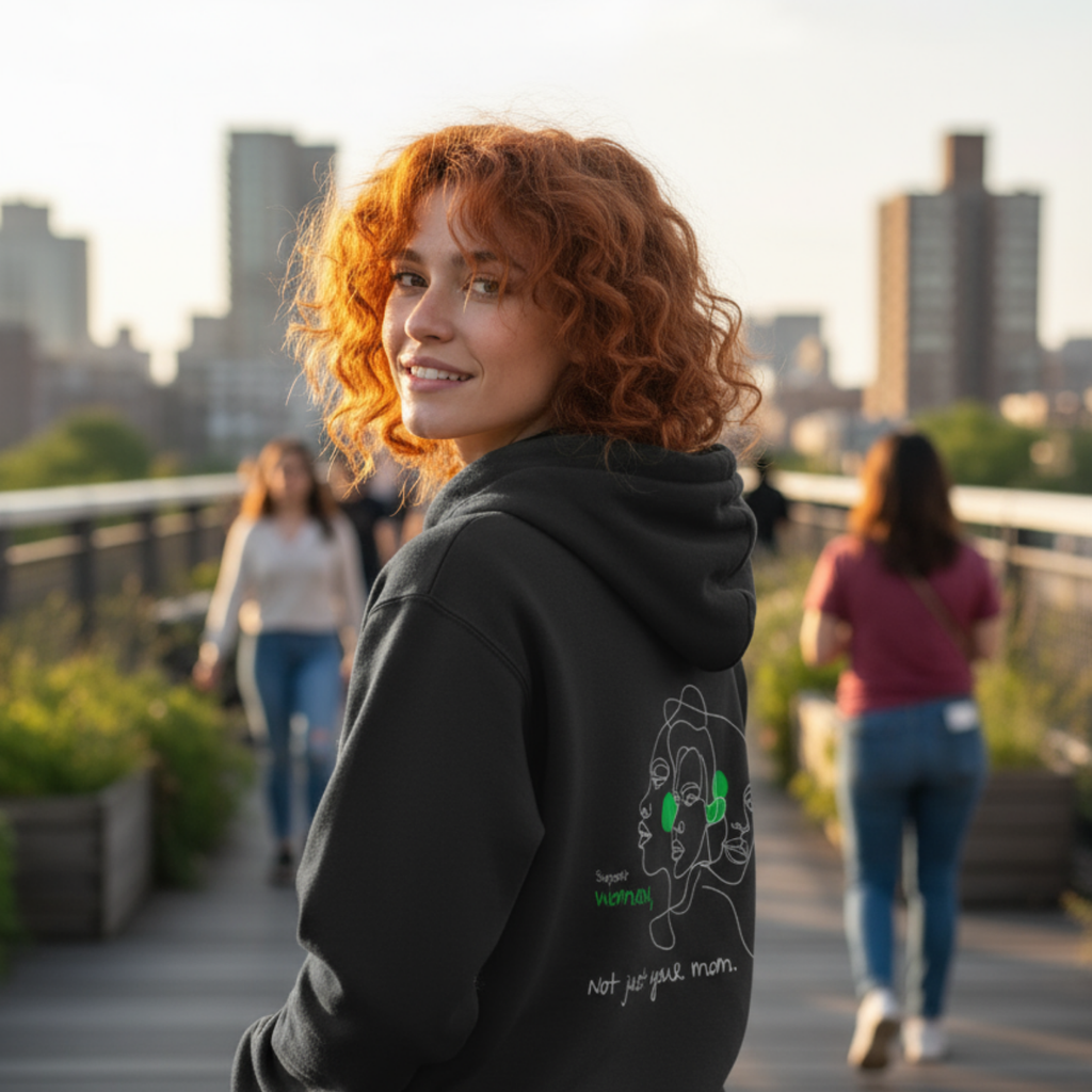 Hoodie (Backprint): Support women. Not just your mom
