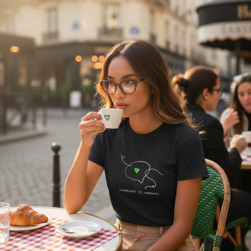 Casual T-Shirt (Front Print Large): Compliments ≠ comments.