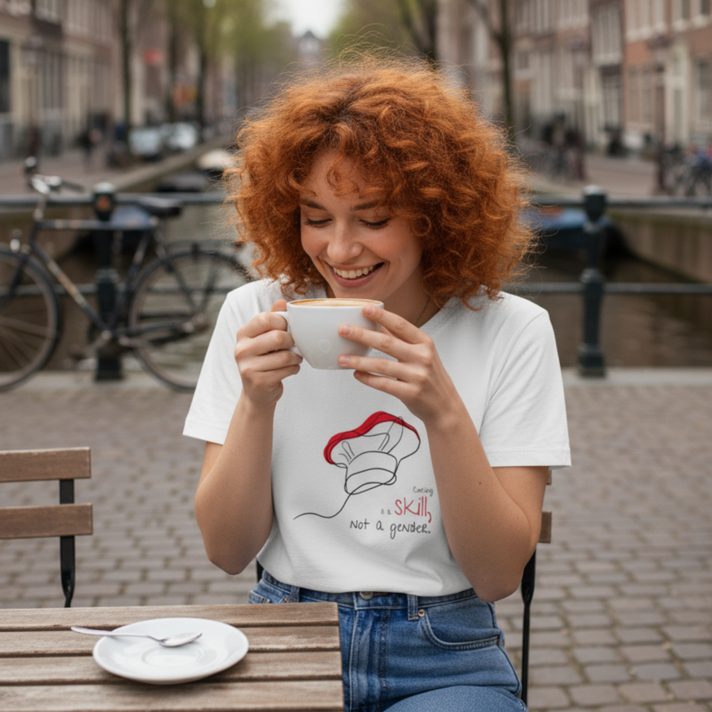 Casual T-Shirt (Front Print Large): Cooking is a skill, not a gender.