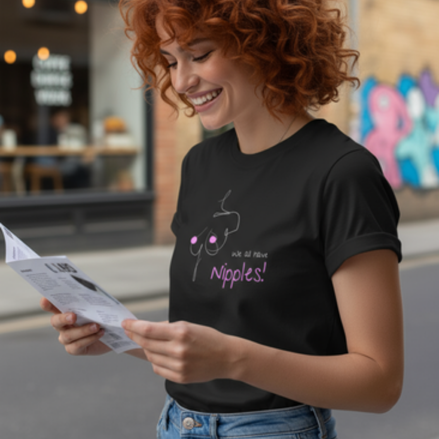 Casual T-Shirt (Frontprint Large): We all have nipples!