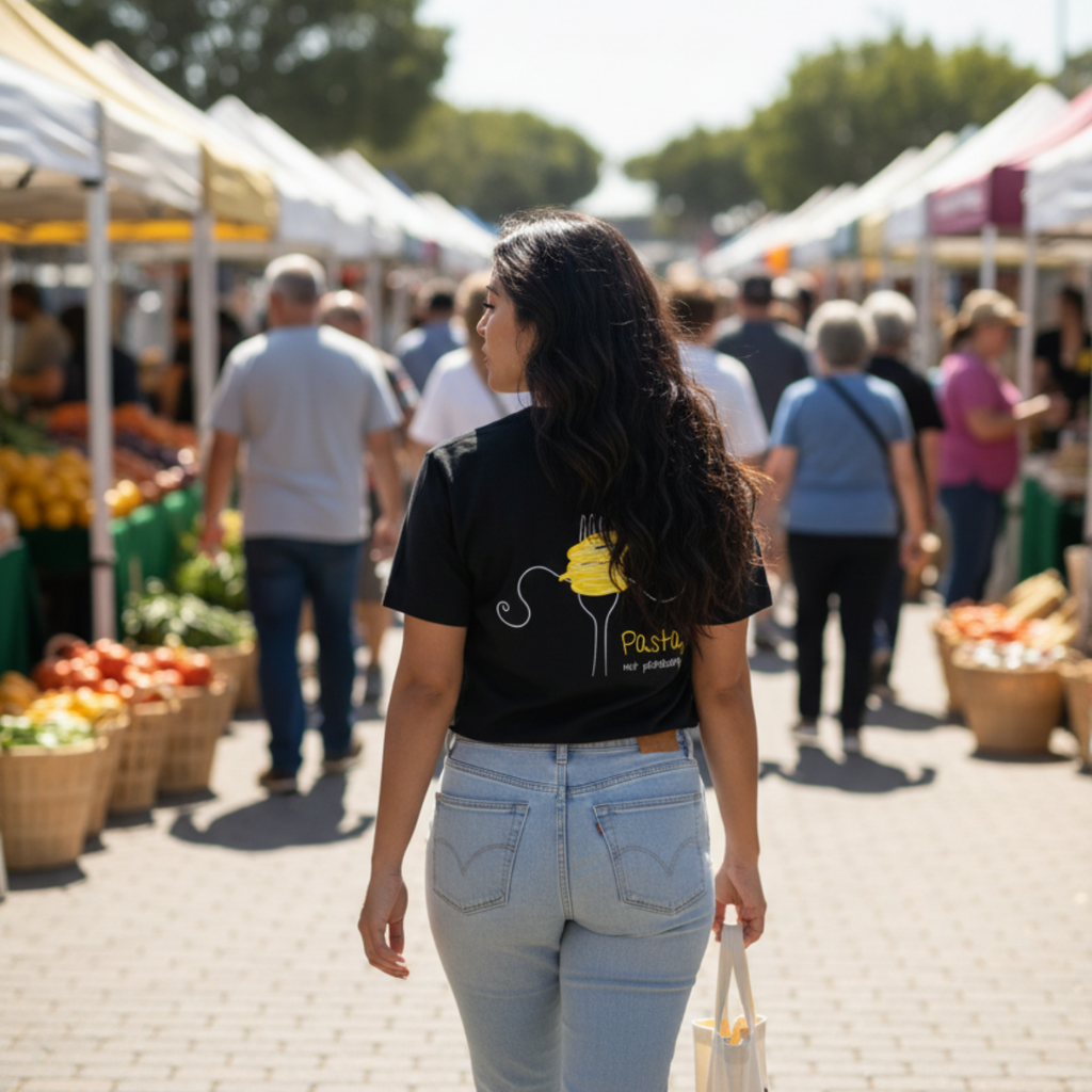 Casual T-Shirt (Backprint): Pasta, not patriarchy