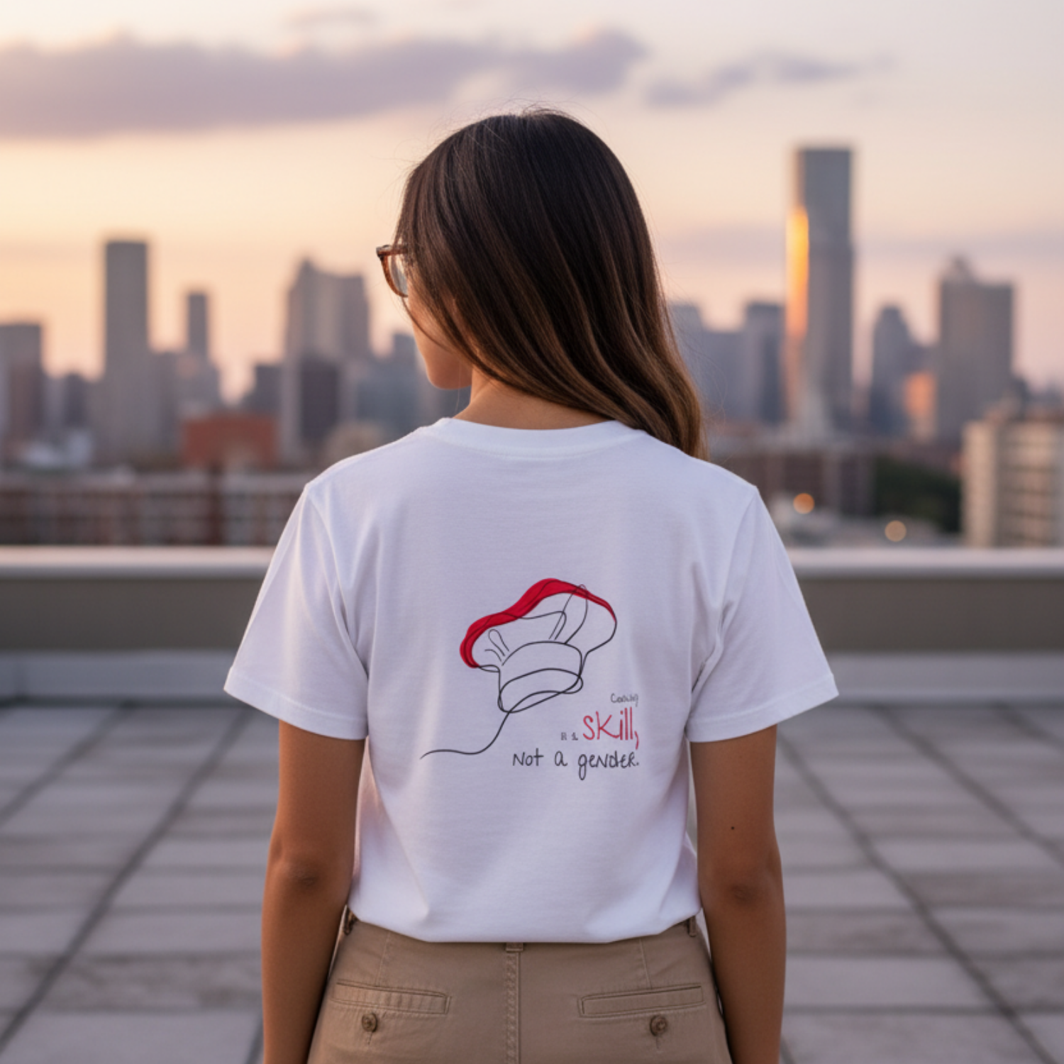 Casual T-Shirt (Backprint): Cooking is a skill, not a gender.