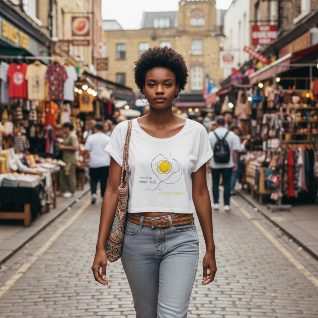 Crop Shirt (Frontprint Large): Scrambled eggs need skill, not chromosomes.
