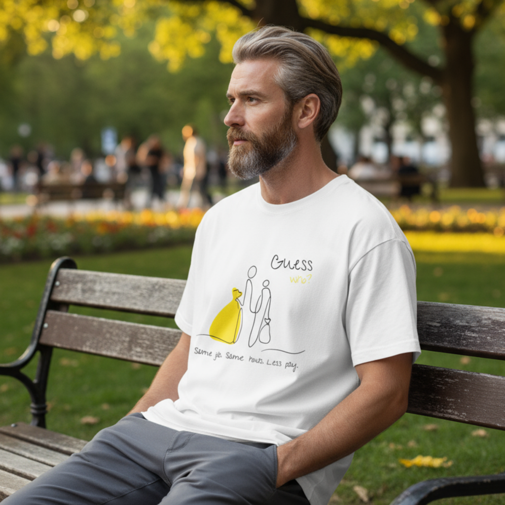 Oversize Shirt (Frontprint Large): Same job. Same hours. Less pay. Guess who?