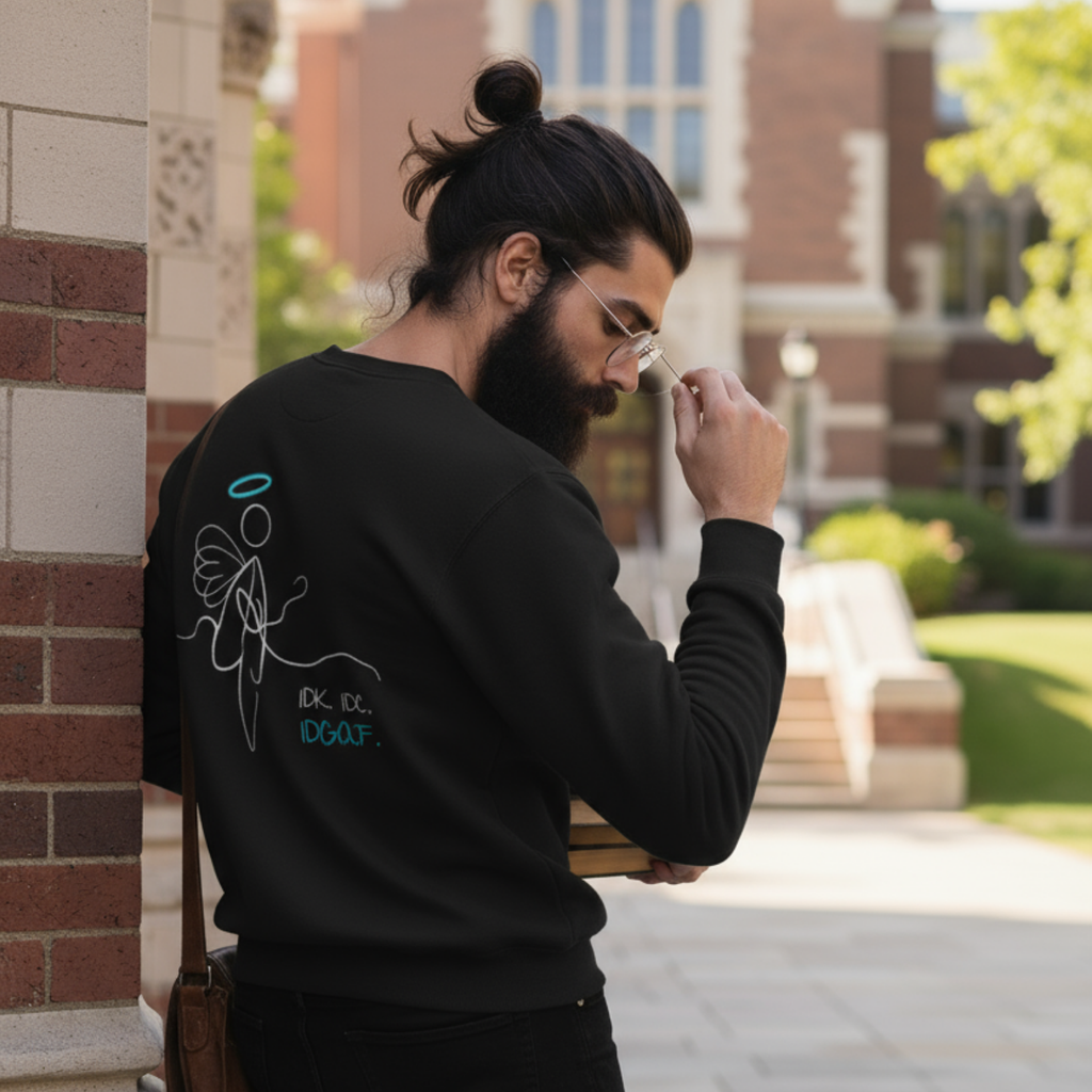 Sweatshirt (Backprint): IDK. IDC. IDGAF.