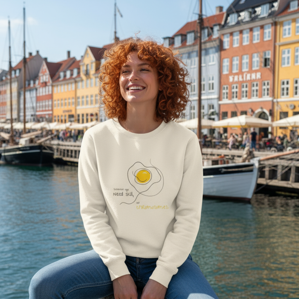 Sweatshirt (Frontprint Large): Scrambled eggs need skill, not chromosomes.