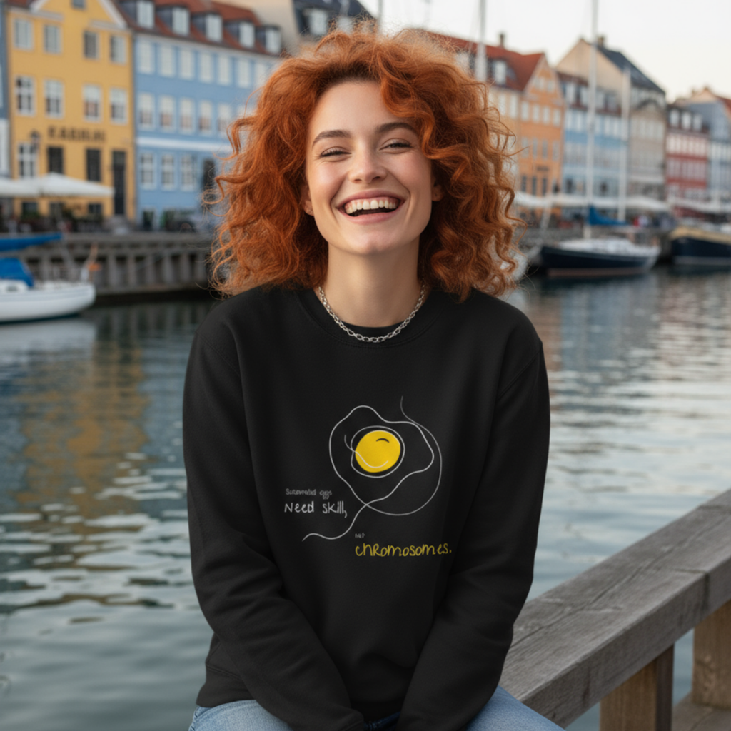 Sweatshirt (Frontprint Large): Scrambled eggs need skill, not chromosomes.