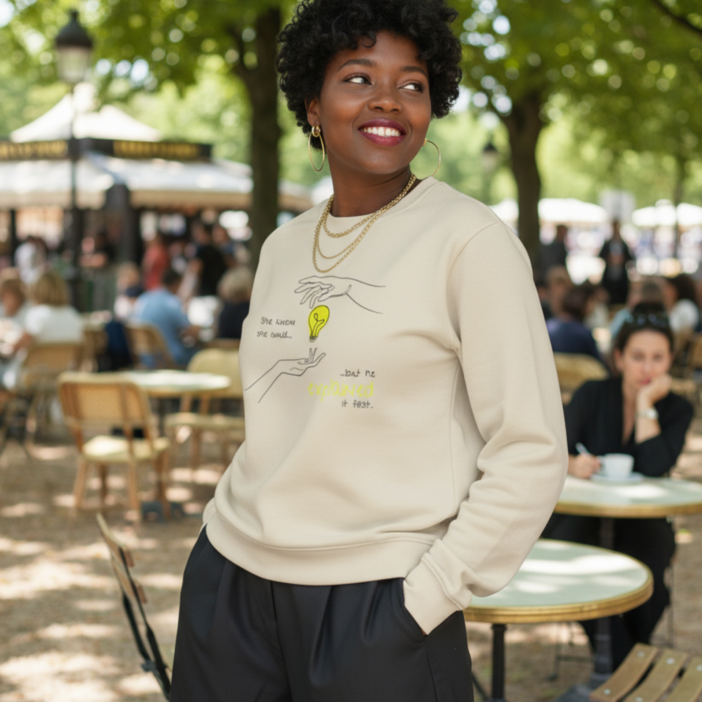 Sweatshirt (front print large): She knew she could, but he explained it first.