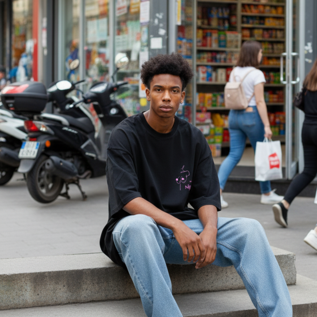 Oversized shirt: We all have nipples!