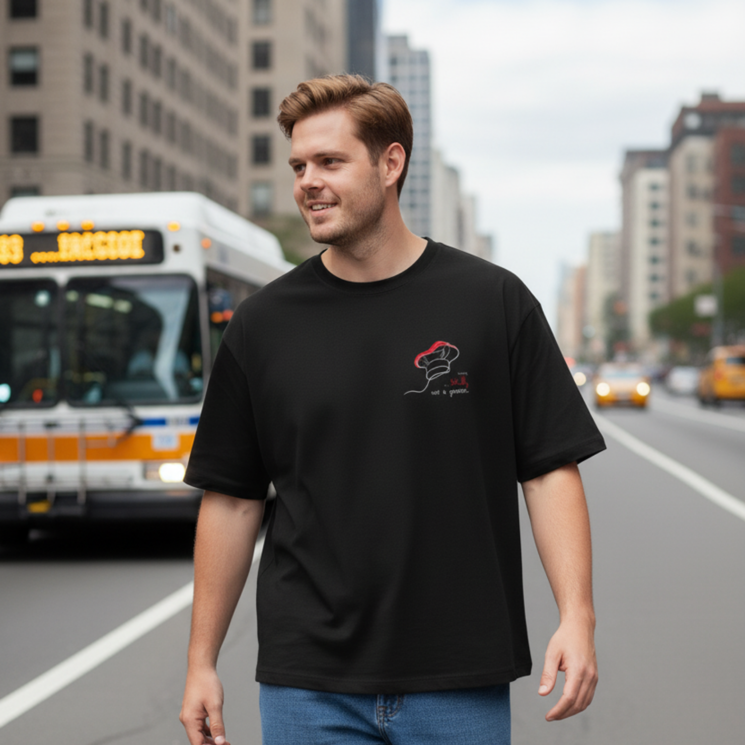 Oversized shirt: Cooking is a skill, not a gender.