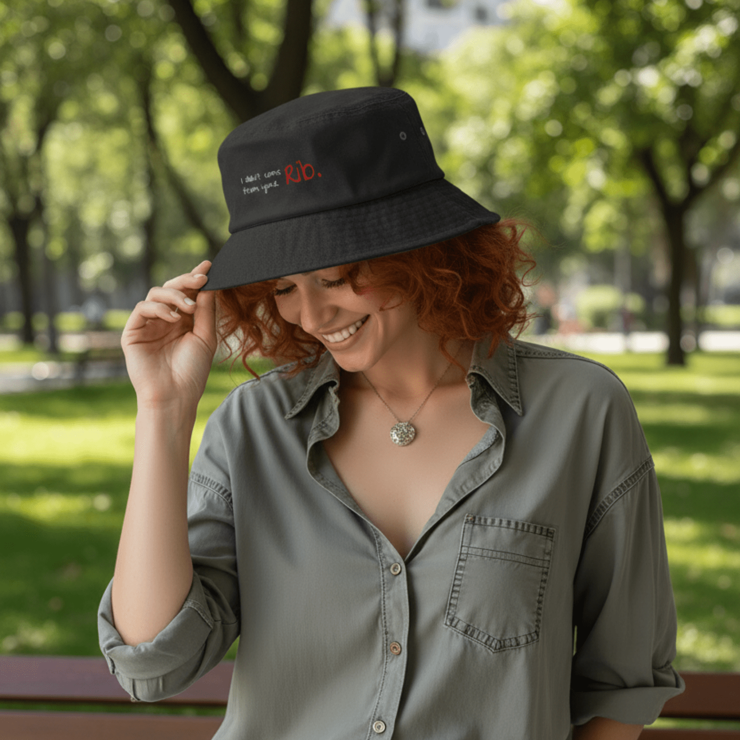 No Shit Shirts - Bucket Hat (Text only): I didn’t come from your rib. - Body & Autonomy & Sexism - basic