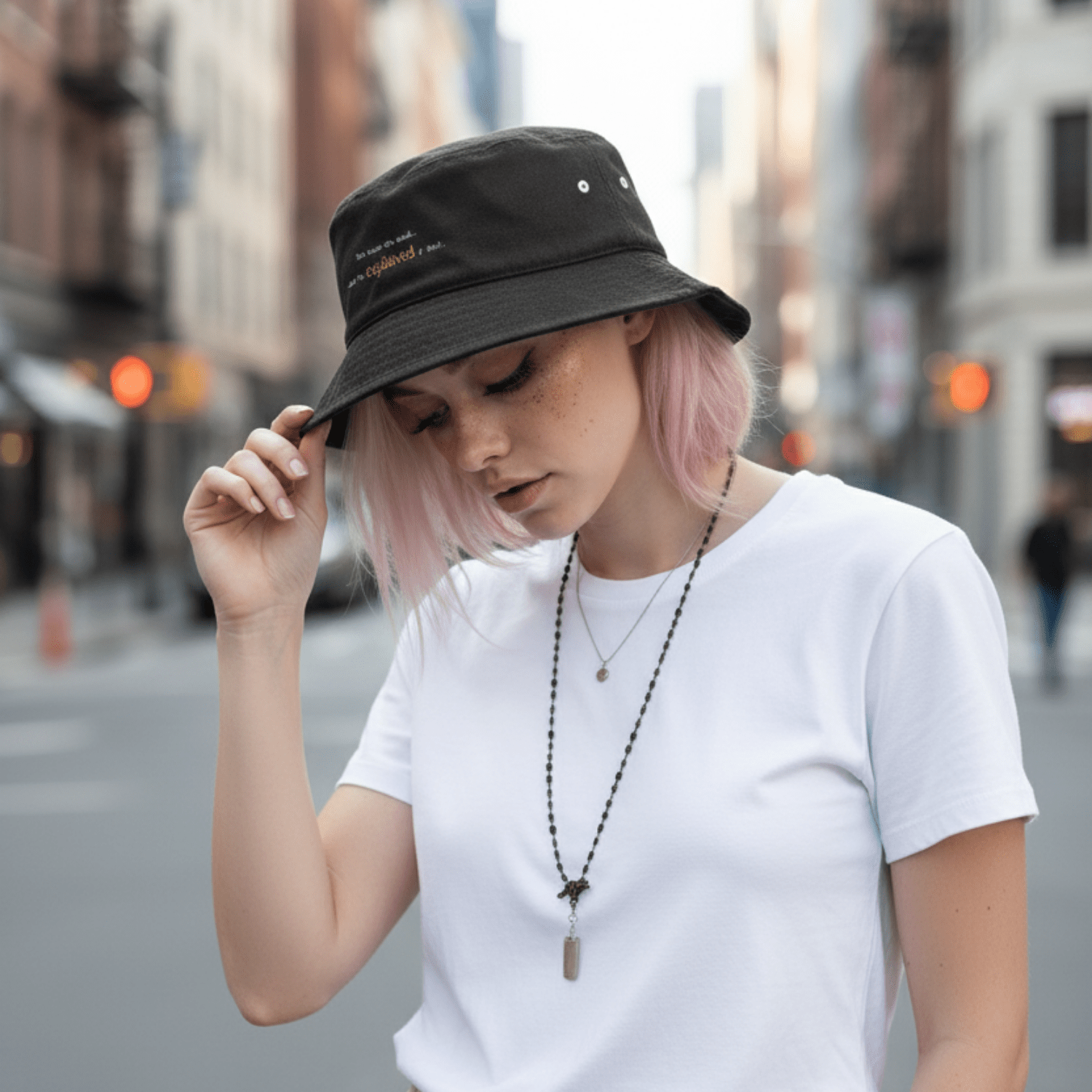 No Shit Shirts - Bucket Hat (Text only): She knew she could, but he explained it first. - Bucket Hat - basic