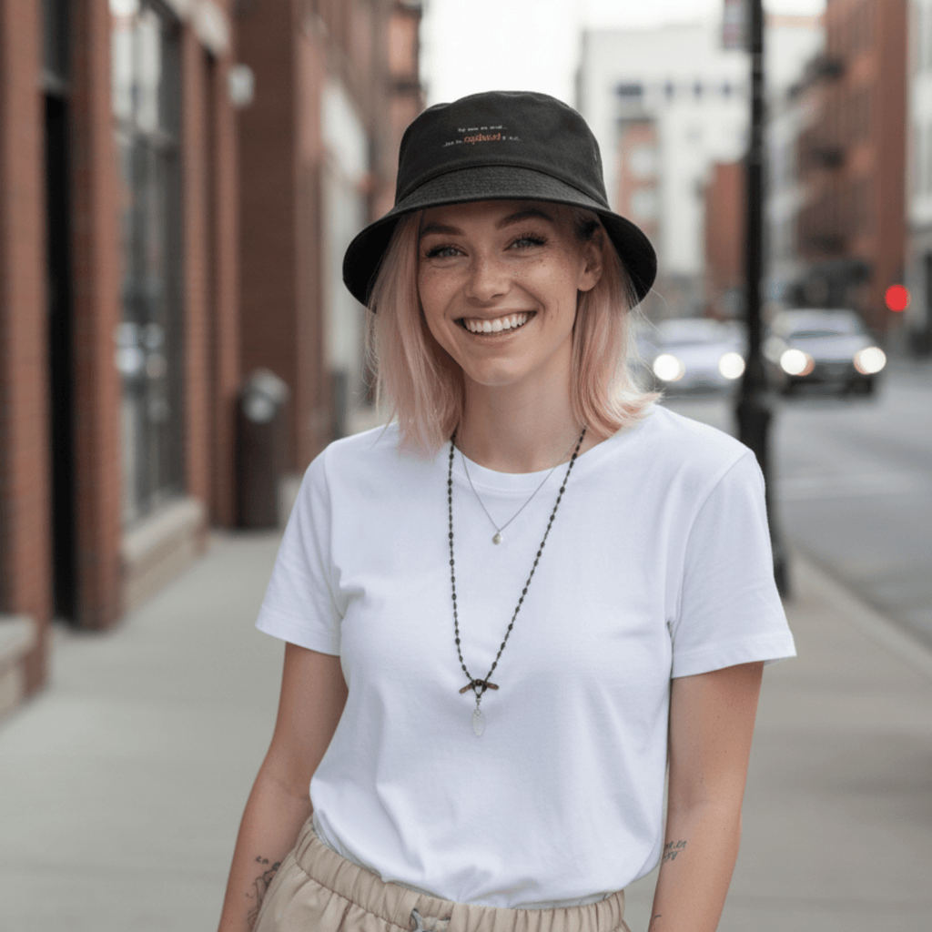 No Shit Shirts - Bucket Hat (Text only): She knew she could, but he explained it first. - Bucket Hat - basic