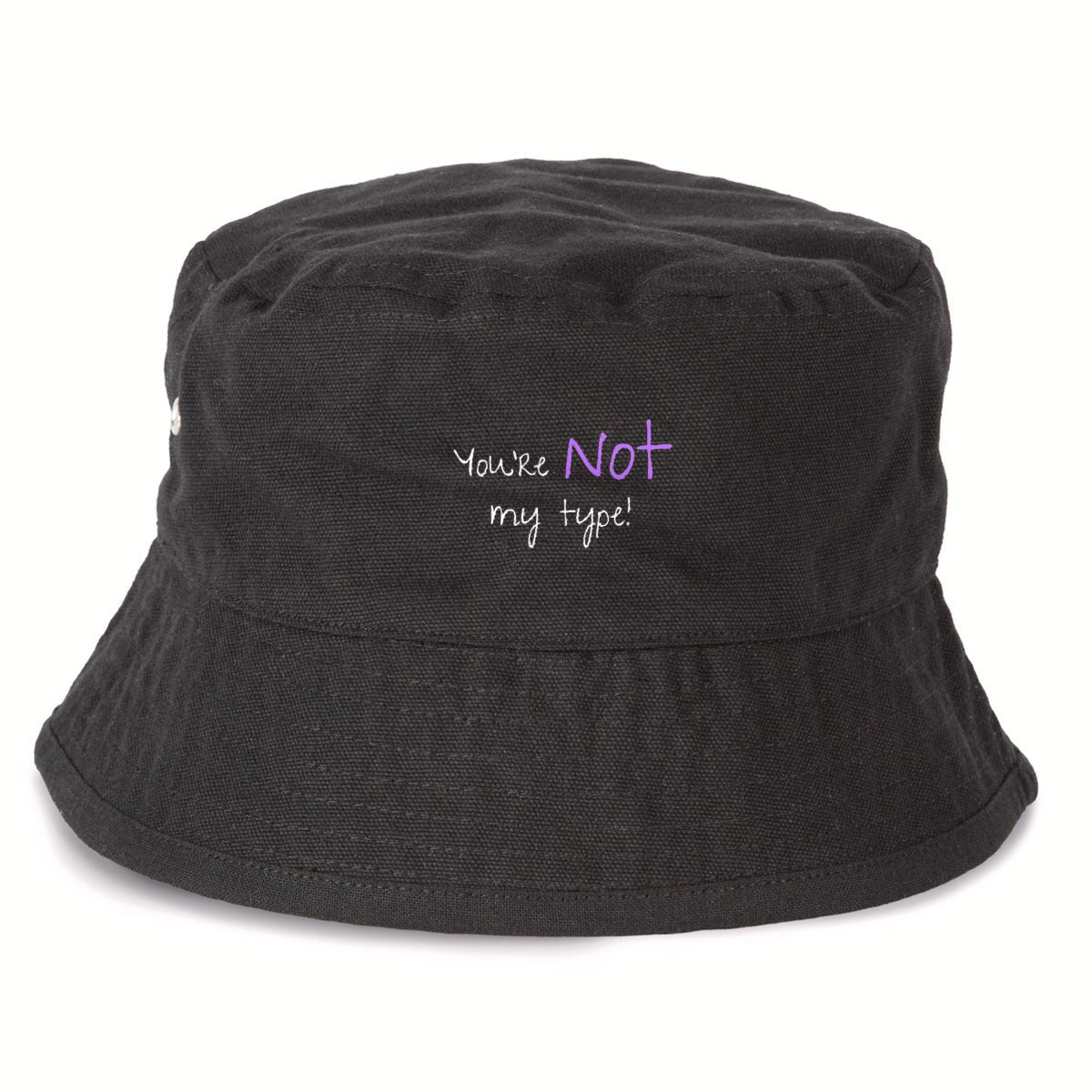 No Shit Shirts - Bucket Hat (Text only): Your not my type - Body & Autonomy & Sexism - basic