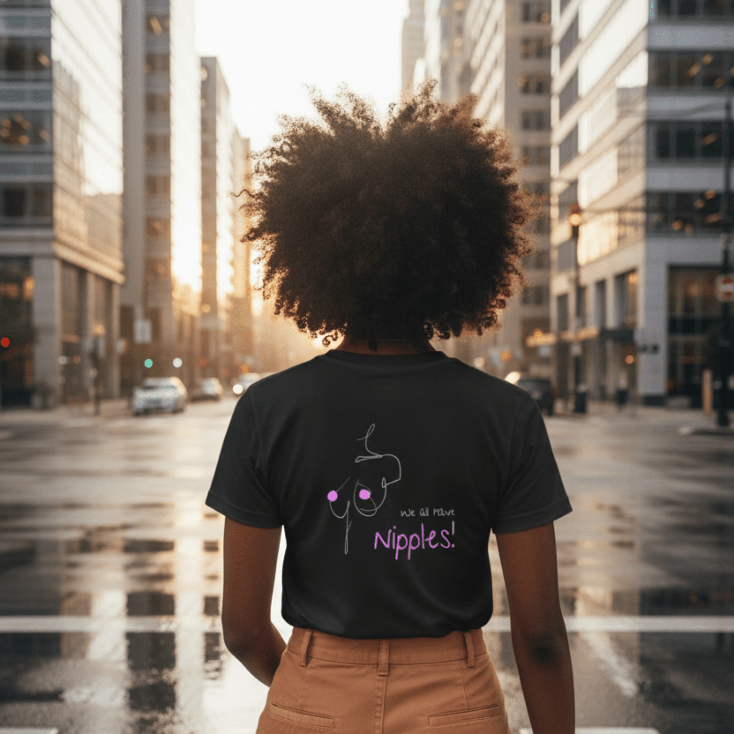 No Shit Shirts - Casual T-Shirt (Backprint): We all have nipples! - Body & Autonomy & Sexism - basic