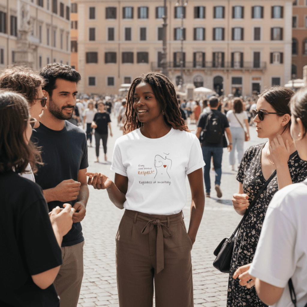 No Shit Shirts - Casual T-Shirt (Frontprint Large): Every chest deserves respect. Regardless of inventory. - Body & Autonomy & Sexism - basic