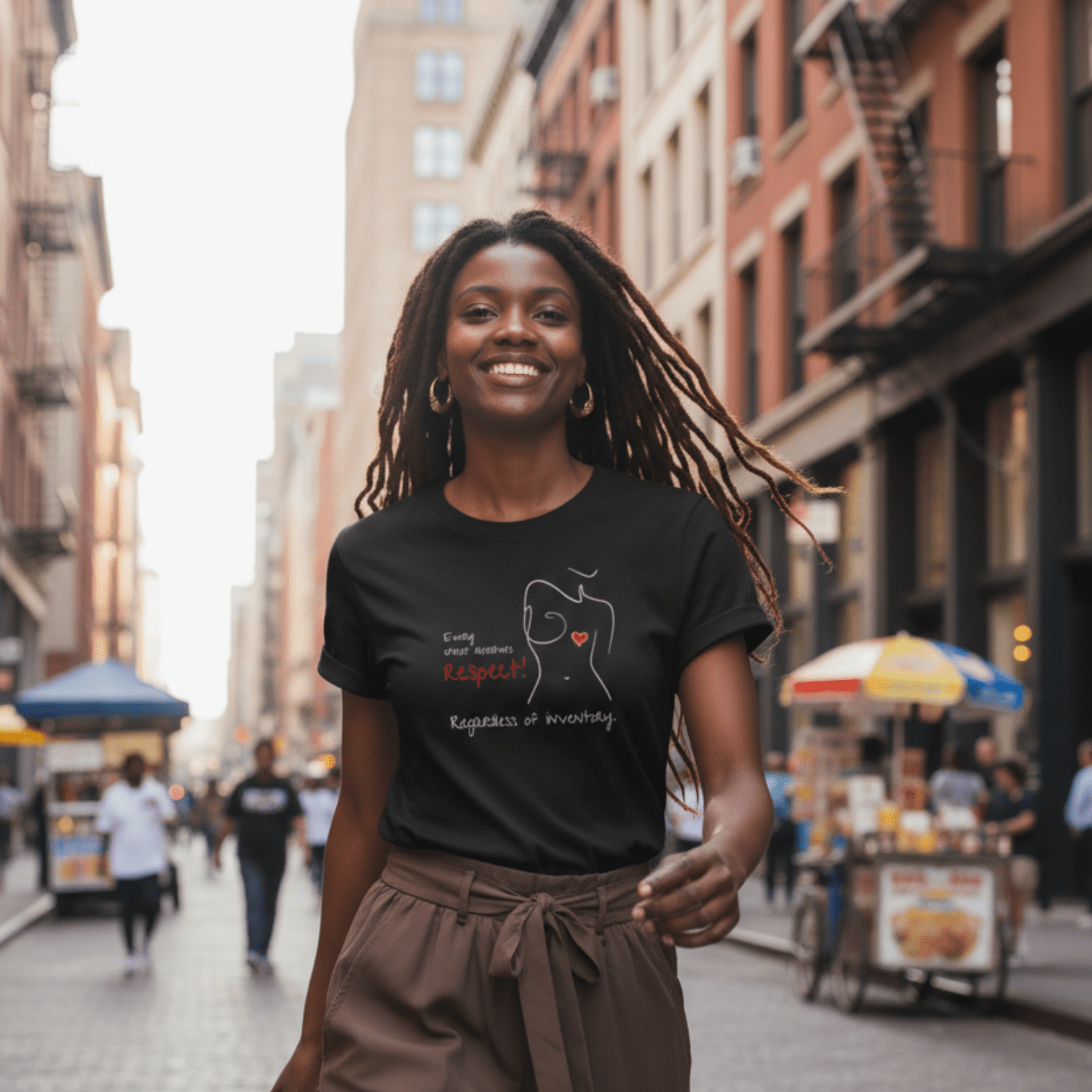 No Shit Shirts - Casual T-Shirt (Frontprint Large): Every chest deserves respect. Regardless of inventory. - Body & Autonomy & Sexism - basic