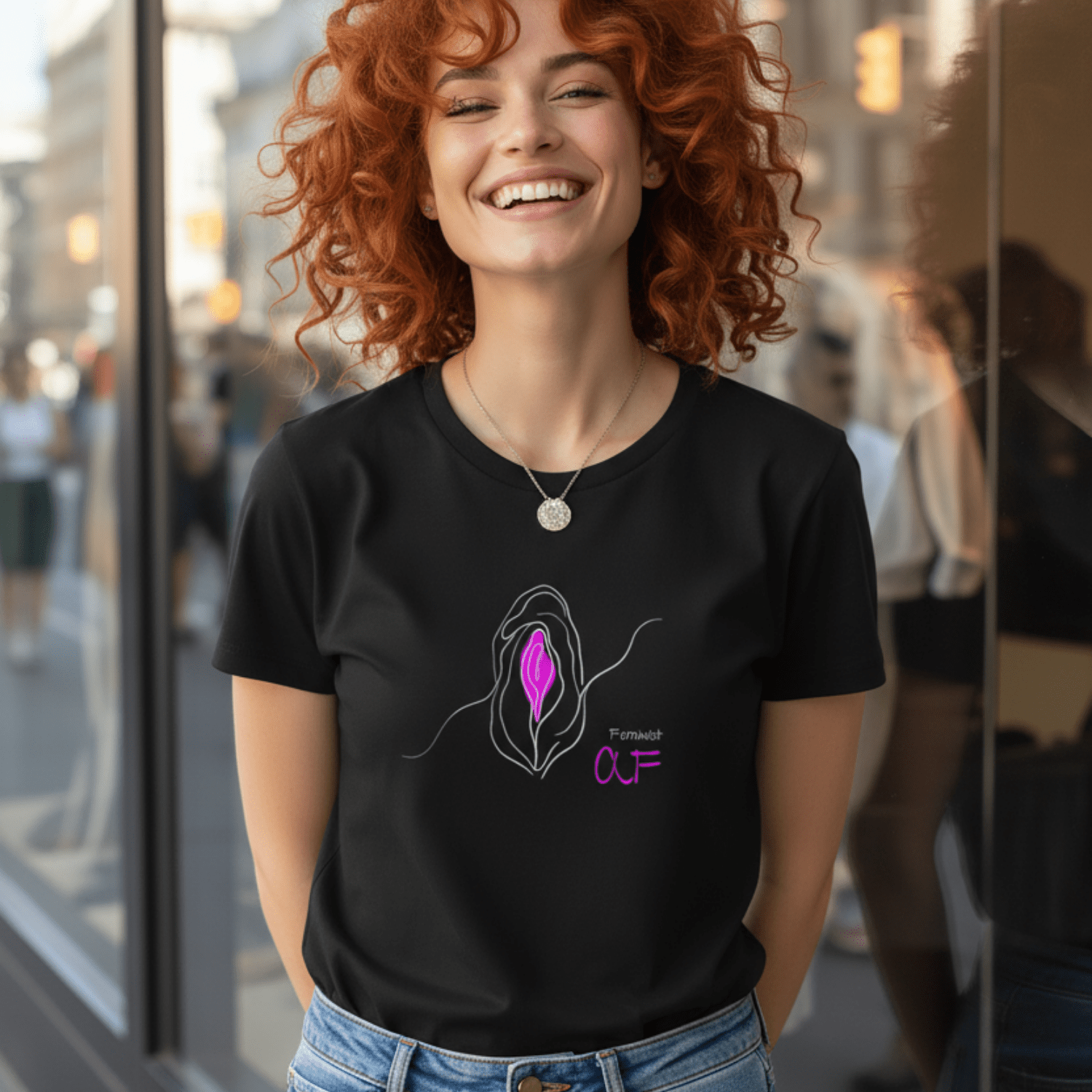 No Shit Shirts - Casual T-Shirt (Frontprint Large): Feminist AF - Casual T-Shirts - basic