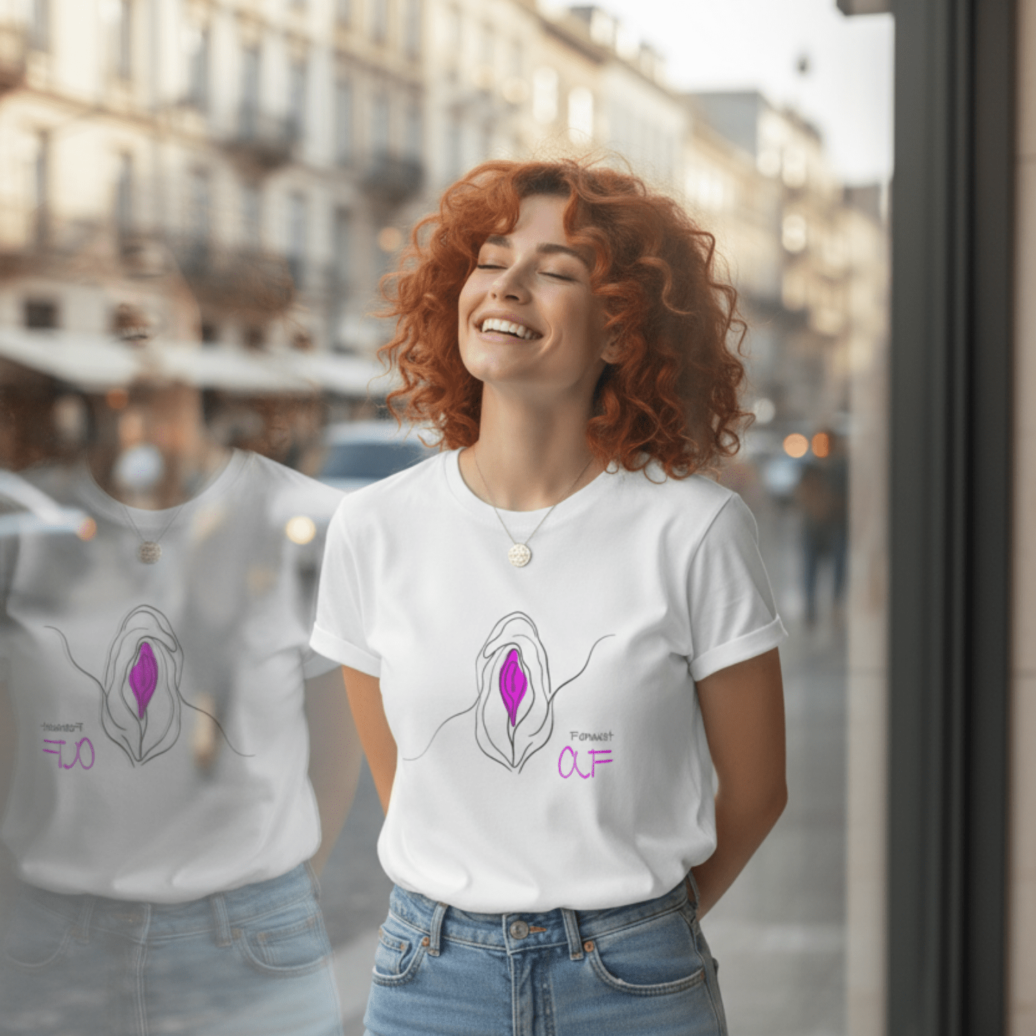 No Shit Shirts - Casual T-Shirt (Frontprint Large): Feminist AF - Casual T-Shirts - basic