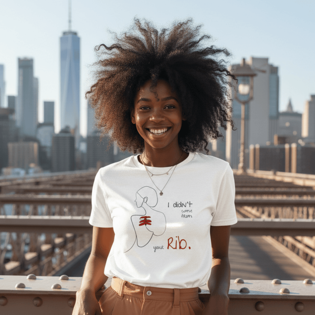 No Shit Shirts - Casual T-Shirt (Frontprint Large): I didn’t come from your rib. - Body & Autonomy & Sexism - basic