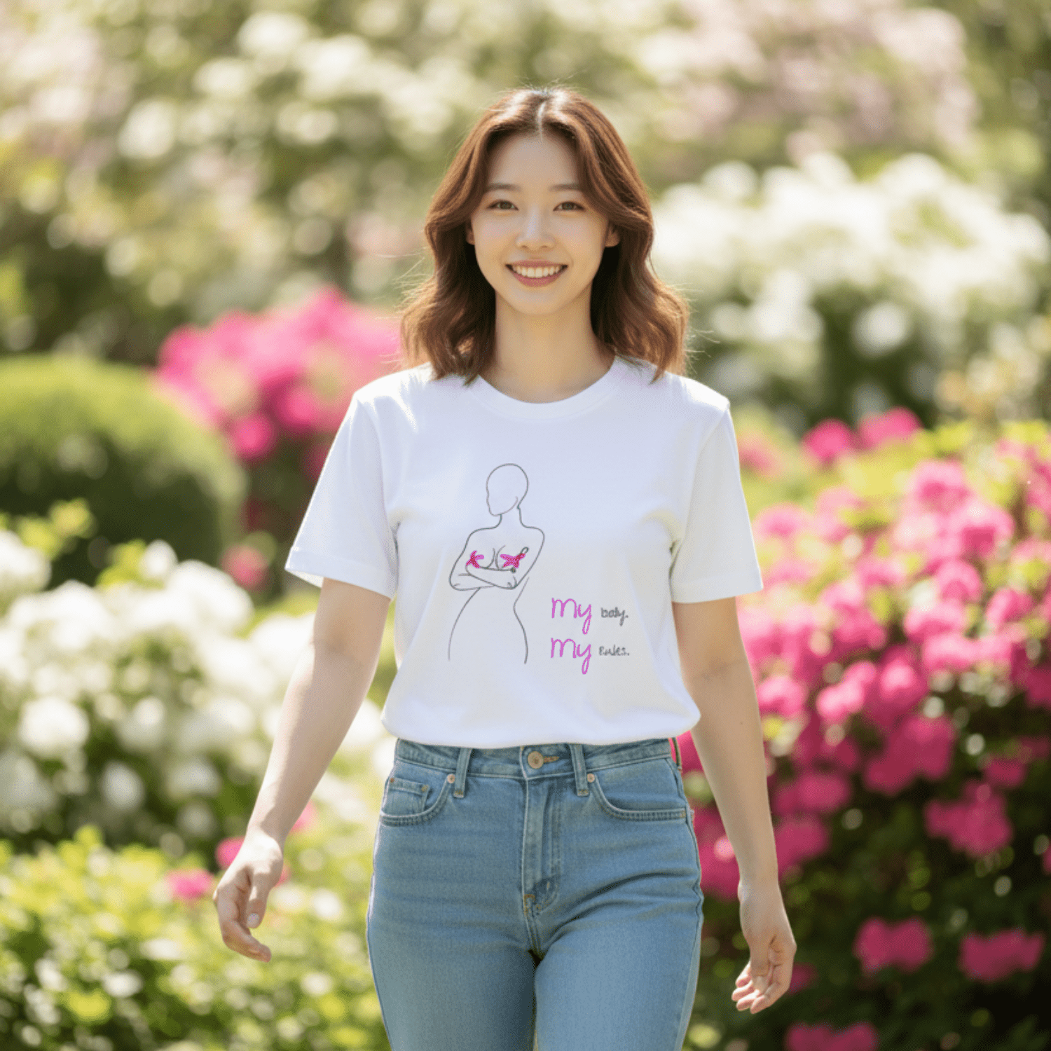 No Shit Shirts - Casual T-Shirt (Frontprint Large): My Body, My Rules - Body & Autonomy & Sexism - basic