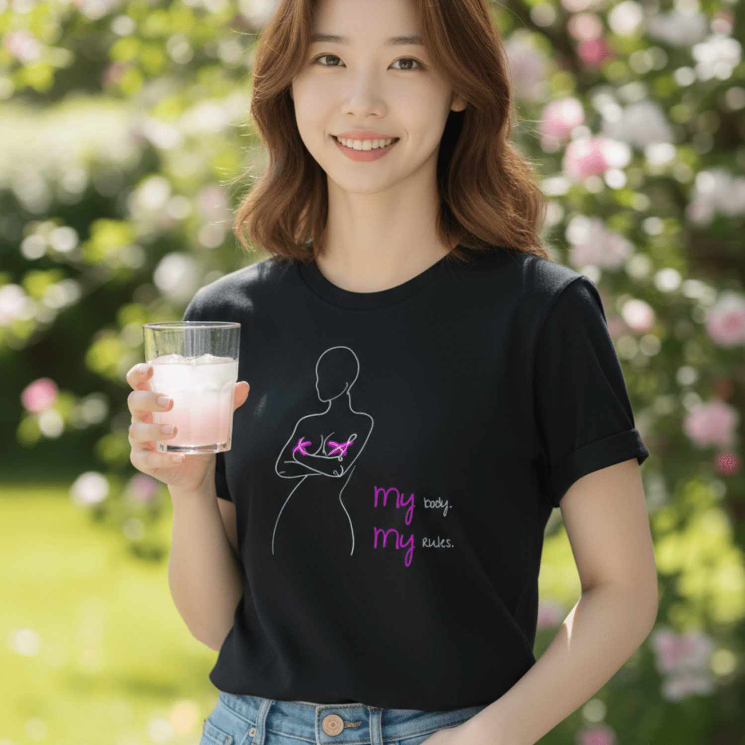 No Shit Shirts - Casual T-Shirt (Frontprint Large): My Body, My Rules - Body & Autonomy & Sexism - basic