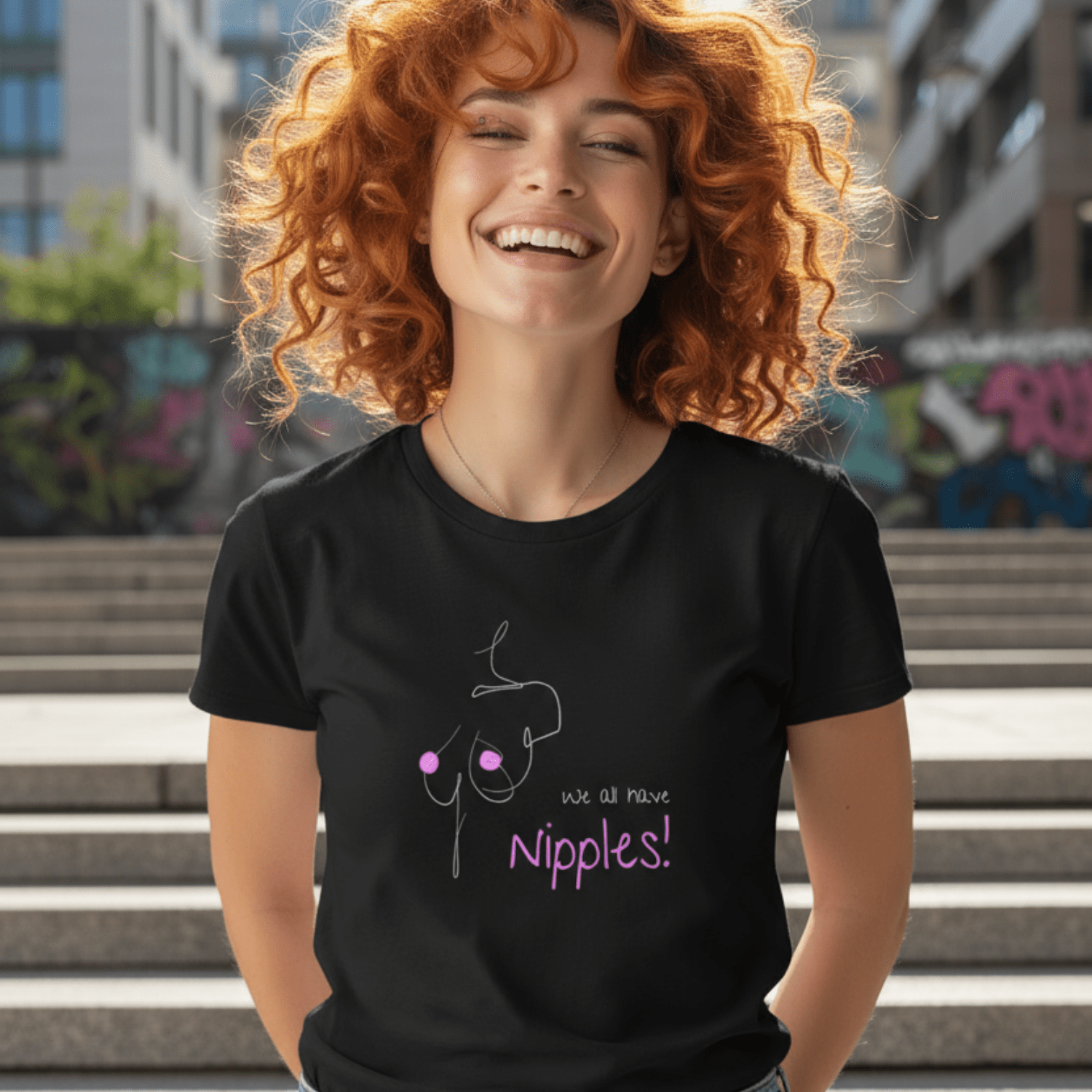 No Shit Shirts - Casual T-Shirt (Frontprint Large): We all have nipples! - Body & Autonomy & Sexism - basic