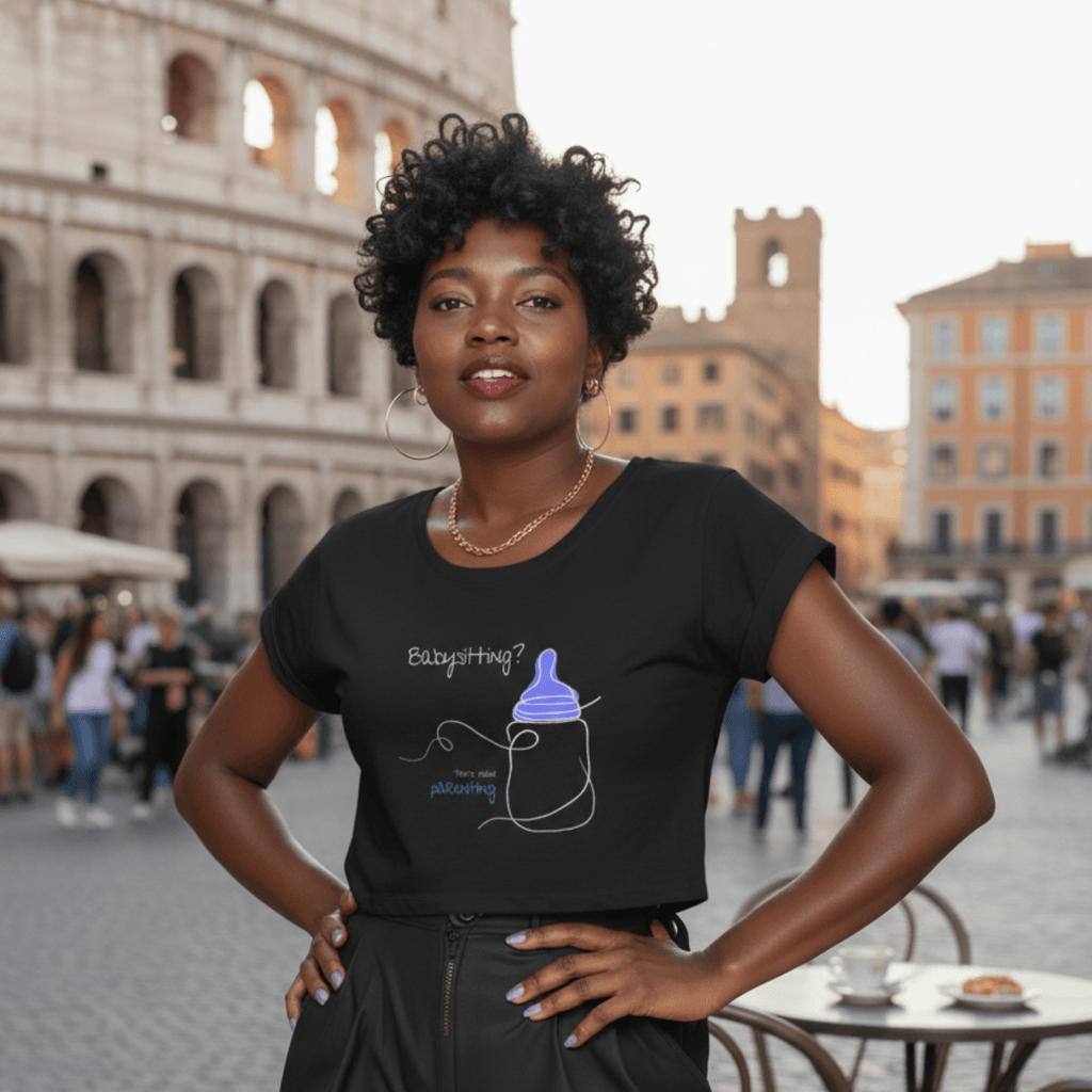 No Shit Shirts - Crop Shirt (Frontprint Large): Babysitting? That’s called parenting! - Crop Shirts - basic