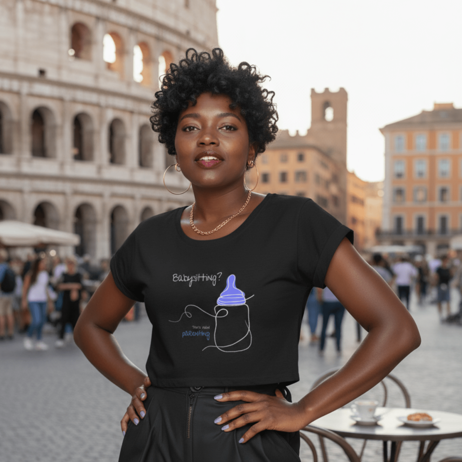 No Shit Shirts - Crop Shirt (Frontprint Large): Babysitting? That’s called parenting! - Crop Shirts - basic