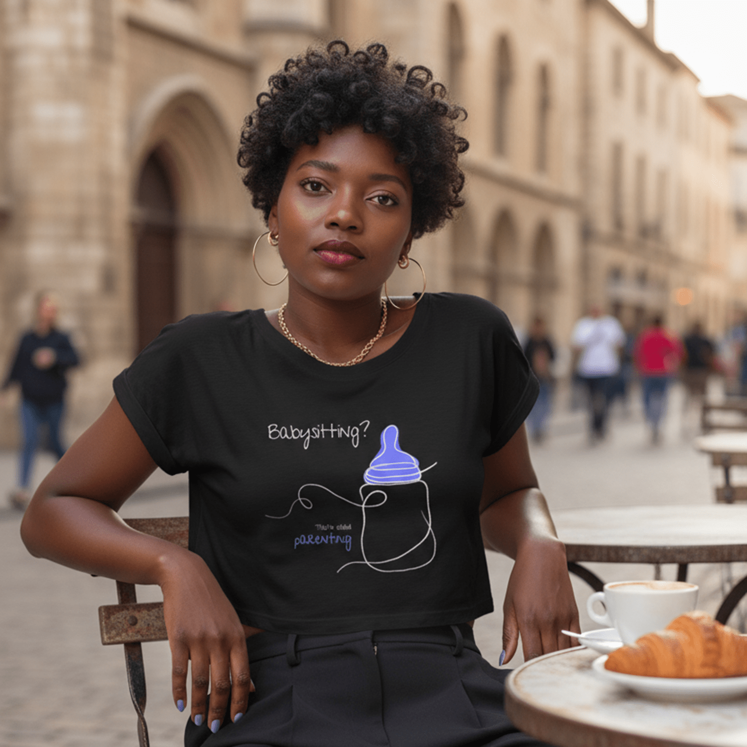 No Shit Shirts - Crop Shirt (Frontprint Large): Babysitting? That’s called parenting! - Crop Shirts - basic