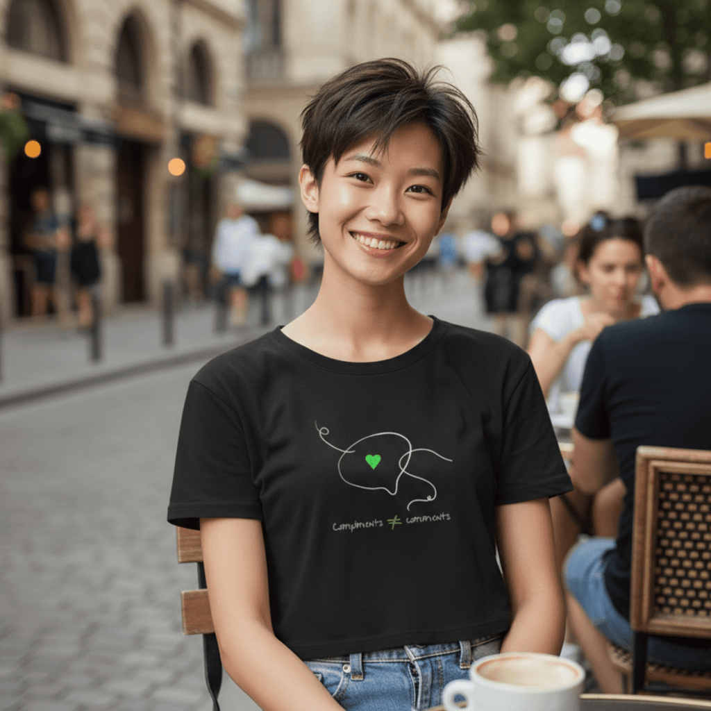 No Shit Shirts - Crop Shirt (Frontprint Large): Compliments ≠ comments. - Crop Shirts - basic