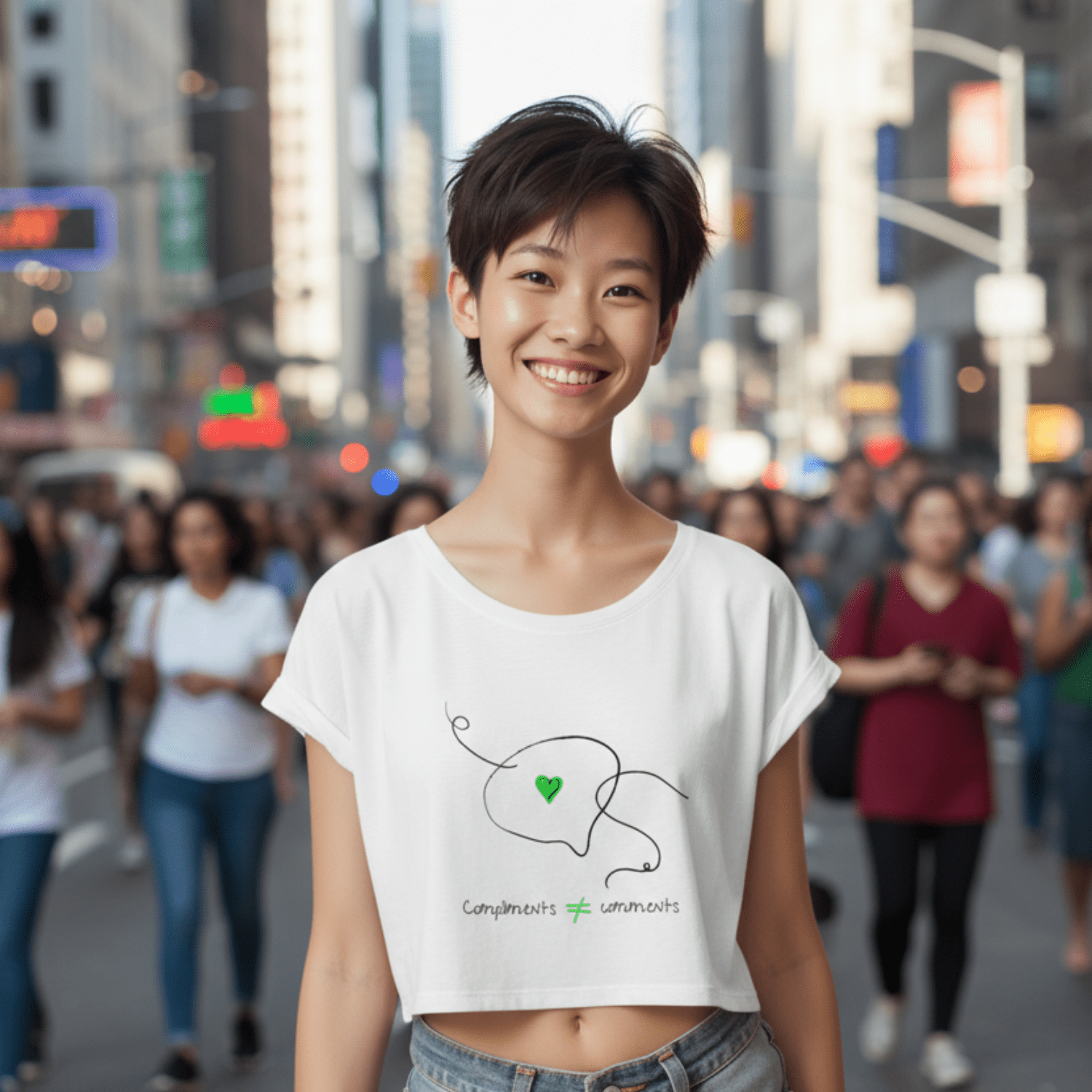 No Shit Shirts - Crop Shirt (Frontprint Large): Compliments ≠ comments. - Crop Shirts - basic