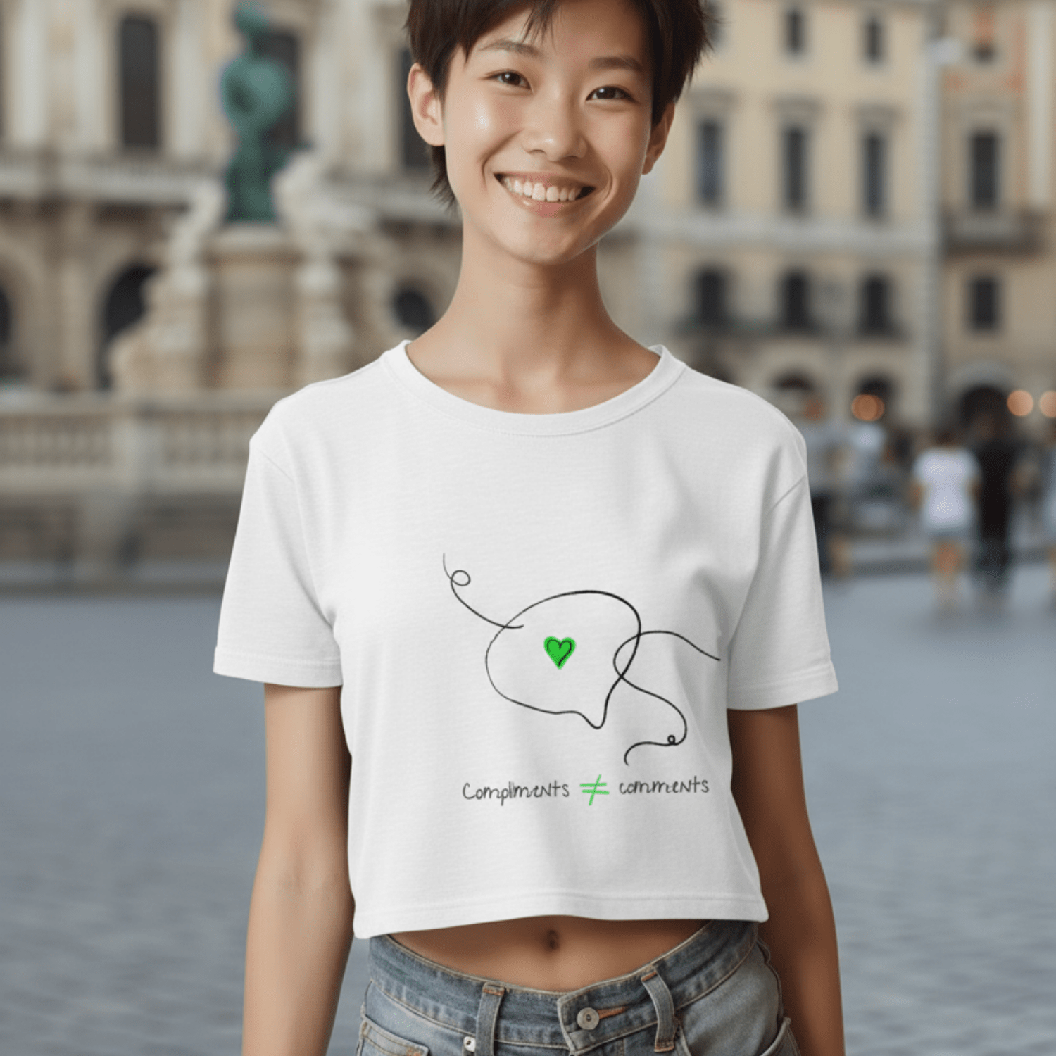 No Shit Shirts - Crop Shirt (Frontprint Large): Compliments ≠ comments. - Crop Shirts - basic