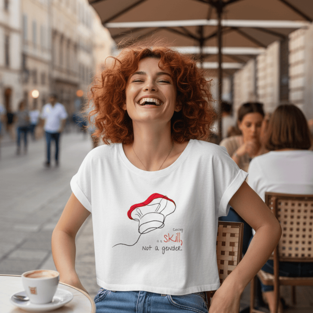 No Shit Shirts - Crop Shirt (Frontprint Large): Cooking is a skill, not a gender. - Crop Shirts - basic