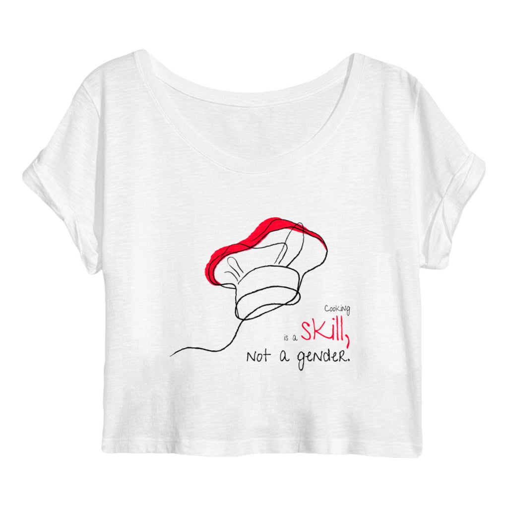 No Shit Shirts - Crop Shirt (Frontprint Large): Cooking is a skill, not a gender. - Crop Shirts - basic