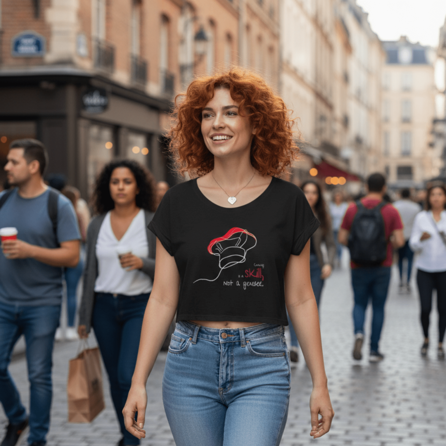 No Shit Shirts - Crop Shirt (Frontprint Large): Cooking is a skill, not a gender. - Crop Shirts - basic