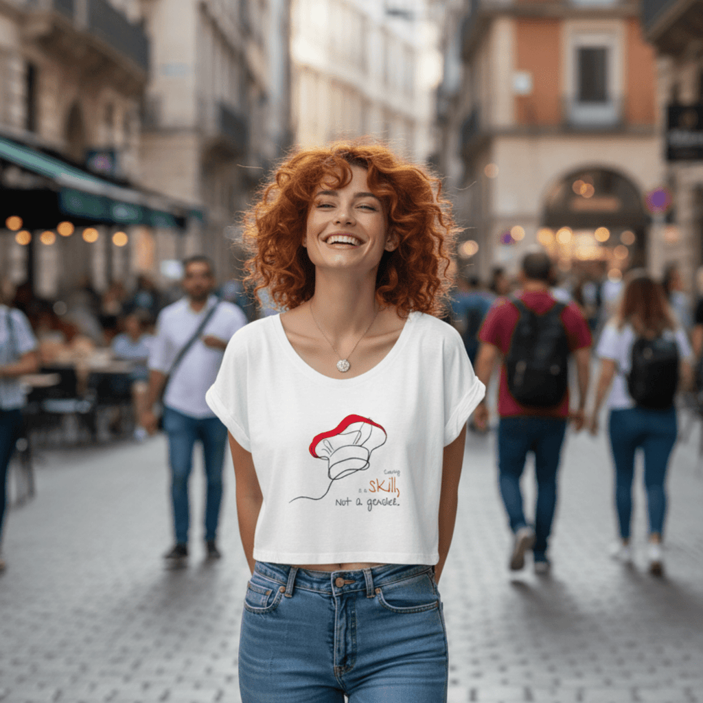 No Shit Shirts - Crop Shirt (Frontprint Large): Cooking is a skill, not a gender. - Crop Shirts - basic