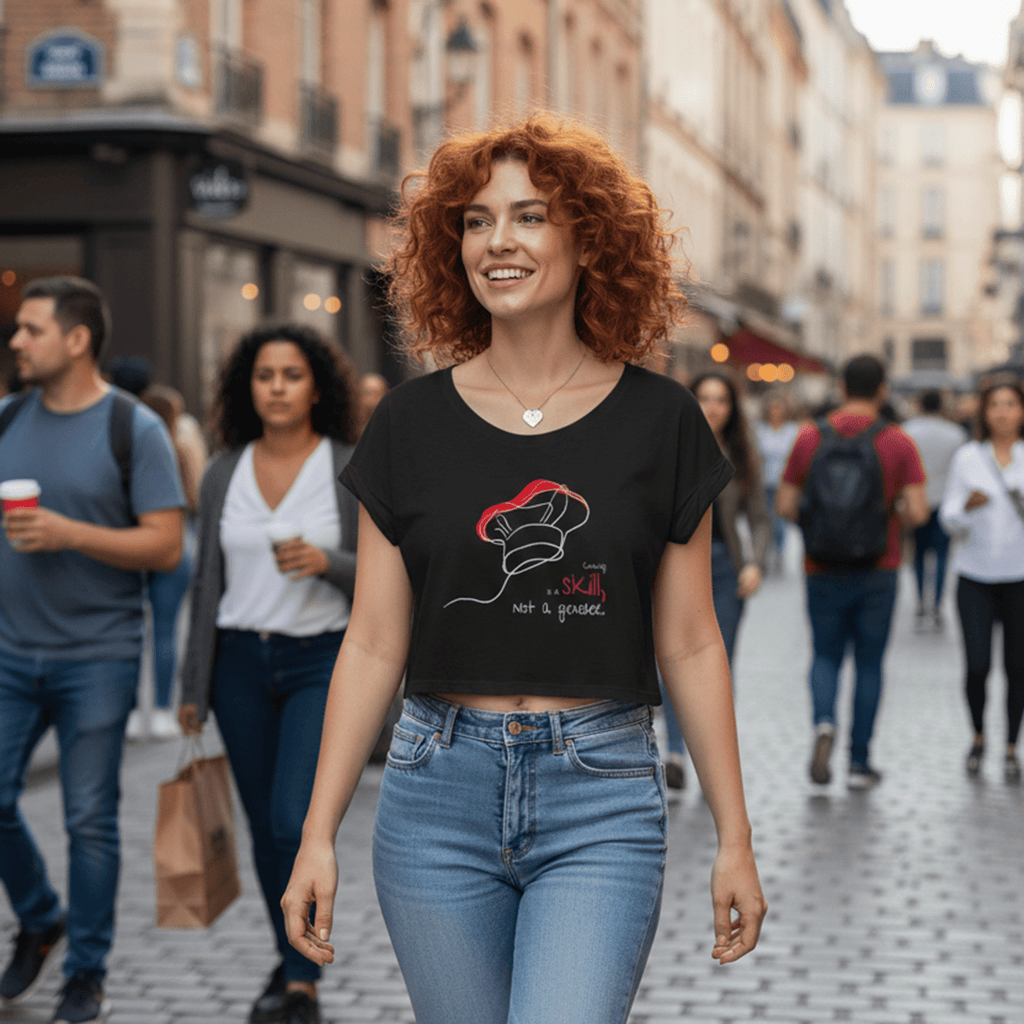 No Shit Shirts - Crop Shirt (Frontprint Large): Cooking is a skill, not a gender. - Crop Shirts - basic