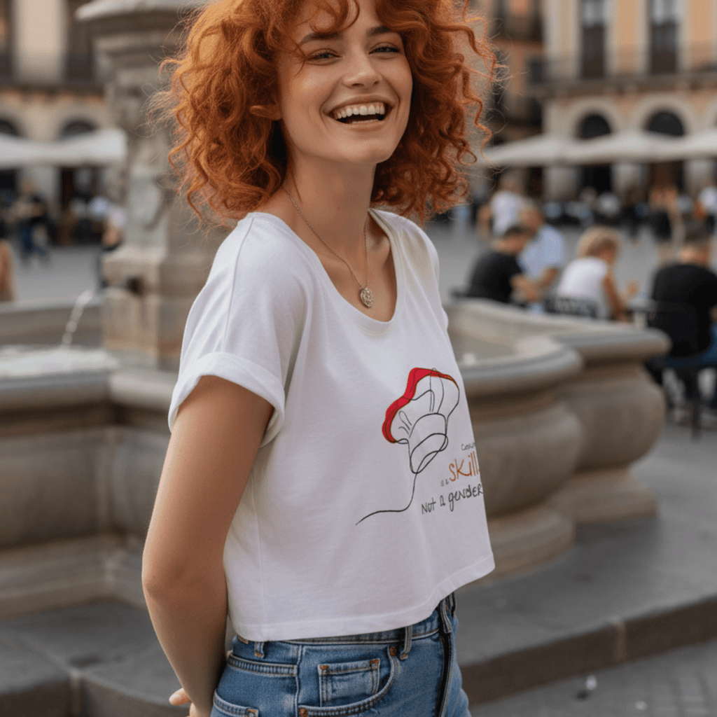 No Shit Shirts - Crop Shirt (Frontprint Large): Cooking is a skill, not a gender. - Crop Shirts - basic