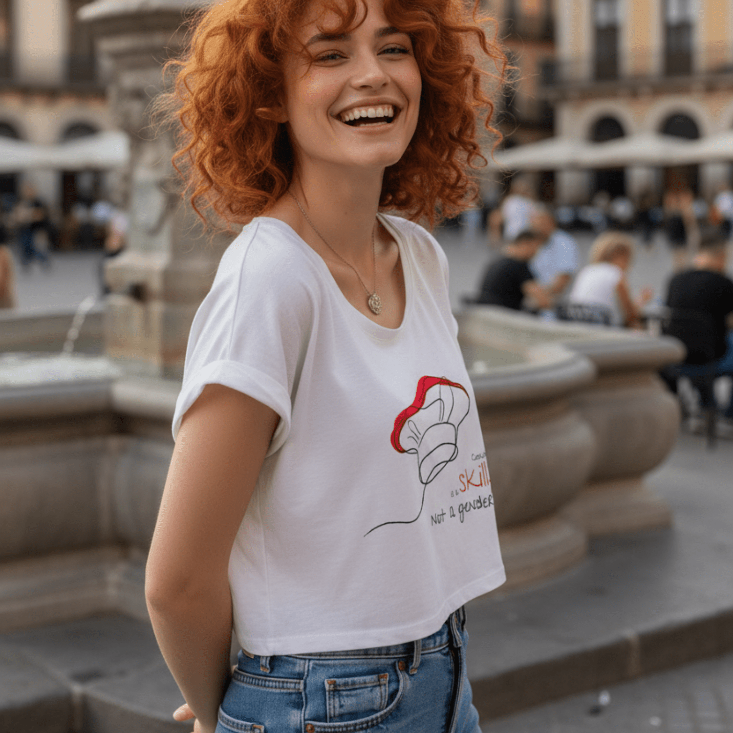 No Shit Shirts - Crop Shirt (Frontprint Large): Cooking is a skill, not a gender. - Crop Shirts - basic