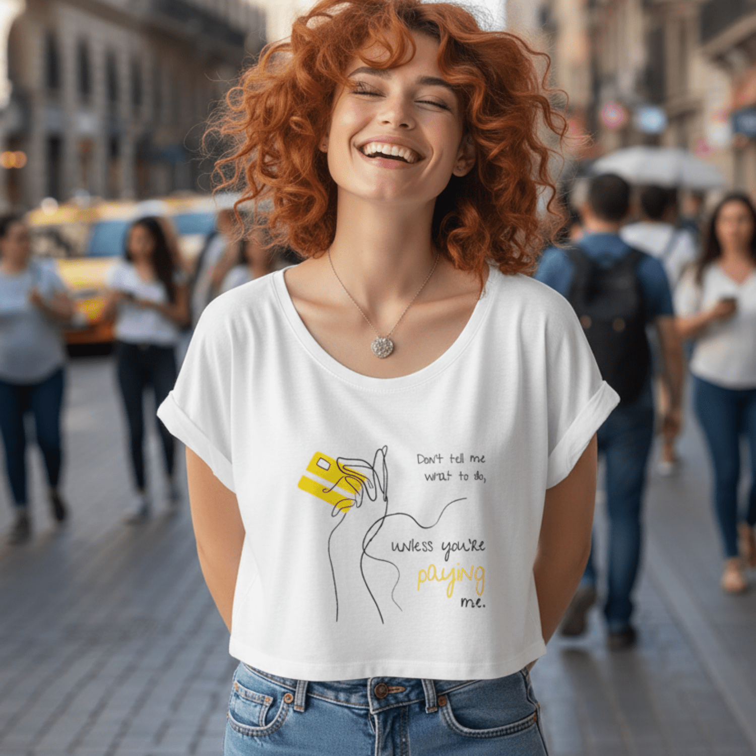 No Shit Shirts - Crop Shirt (Frontprint Large): Don’t tell me what to do, unless you’re paying me - Crop Shirts - basic