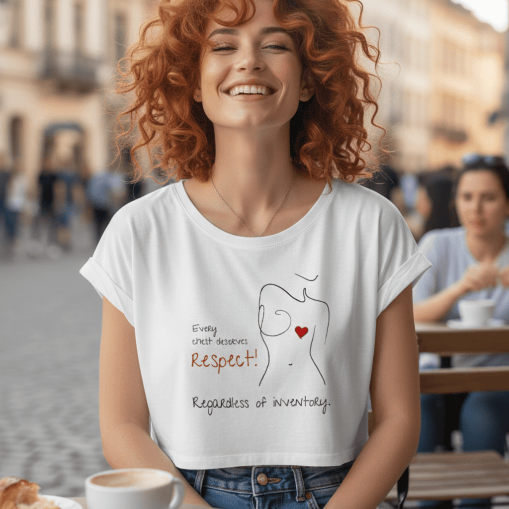 No Shit Shirts - Crop Shirt (Frontprint Large): Every chest deserves respect. Regardless of inventory. - Body & Autonomy & Sexism - basic