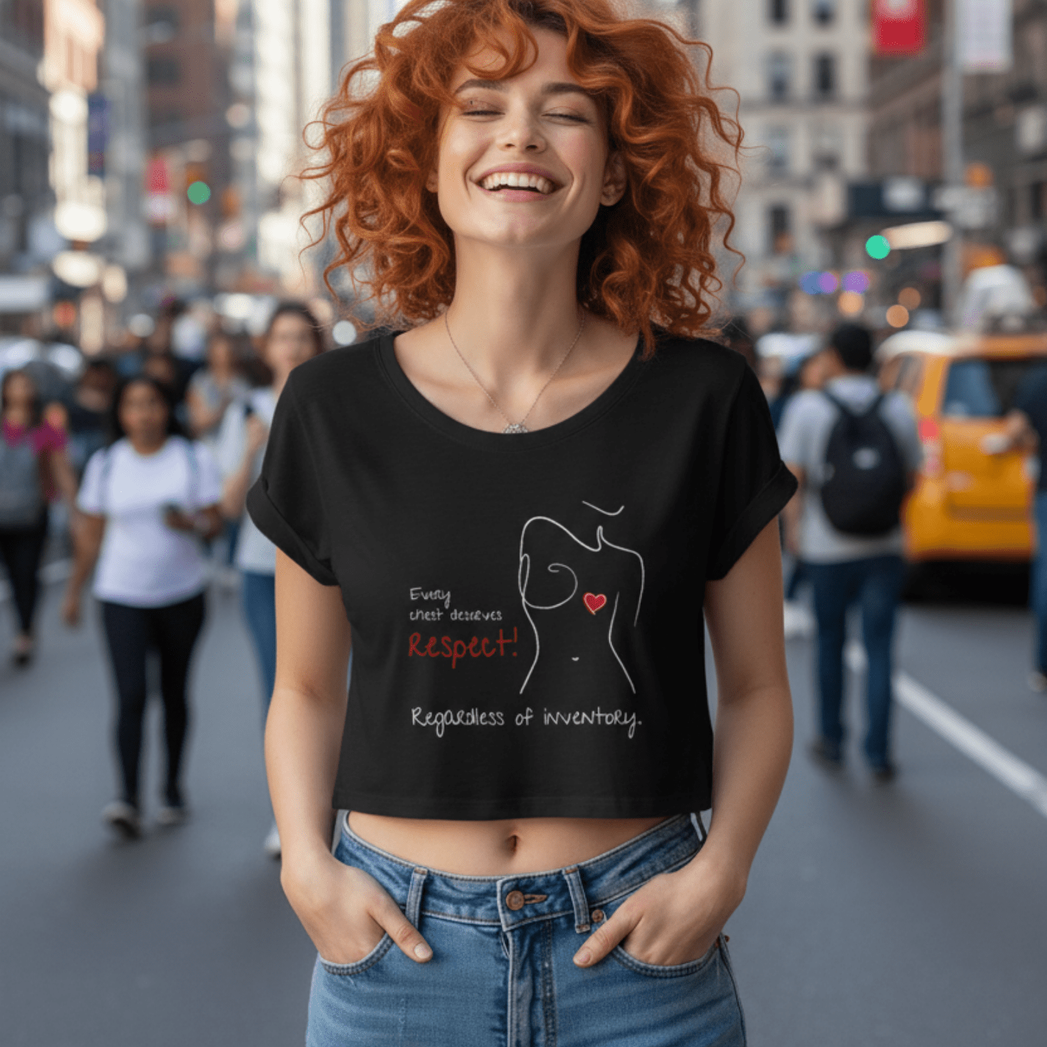 No Shit Shirts - Crop Shirt (Frontprint Large): Every chest deserves respect. Regardless of inventory. - Body & Autonomy & Sexism - basic