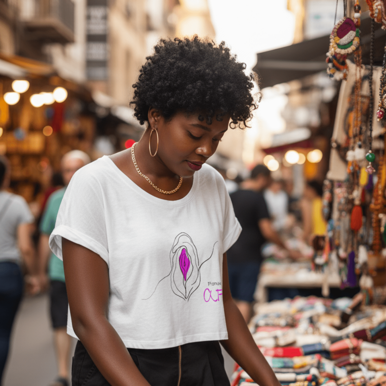 No Shit Shirts - Crop Shirt (Frontprint Large): Feminist AF - Crop Shirts - basic