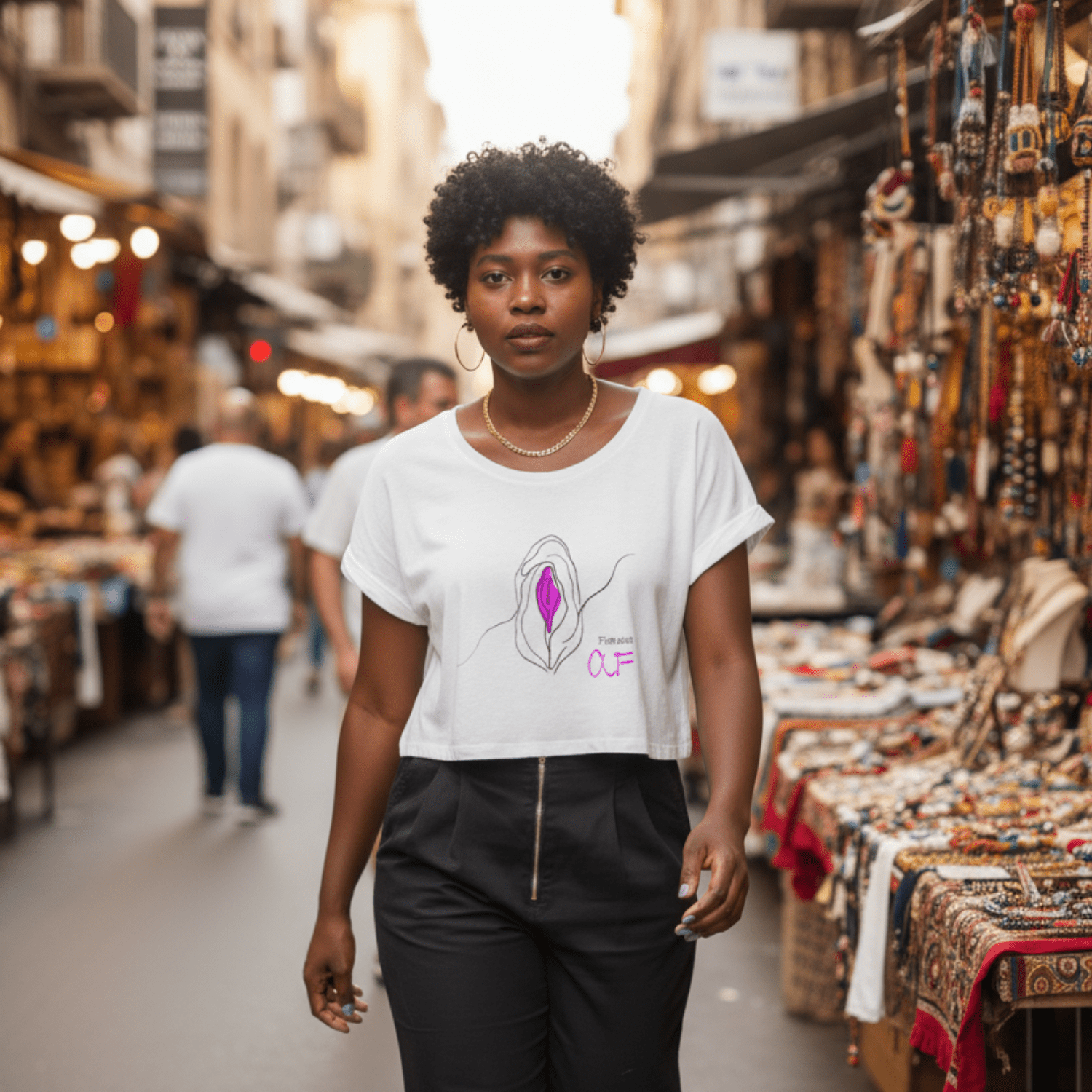 No Shit Shirts - Crop Shirt (Frontprint Large): Feminist AF - Crop Shirts - basic