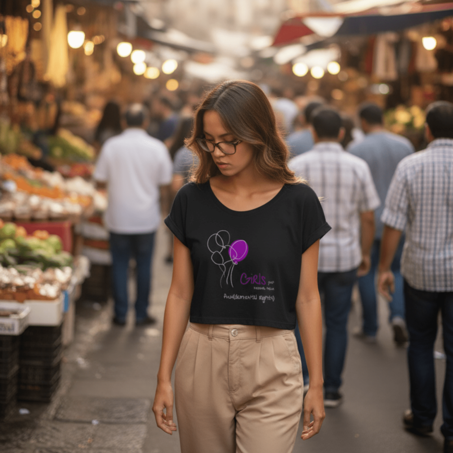 No Shit Shirts - Crop Shirt (Frontprint Large): Girls just wanna have fun(damental rights) - Crop Shirts - basic